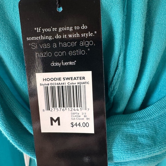 Daisy Fuentes Women’s Full Zip-Up Hooded Sweater in Aqua NWT - Picture 6 of 9